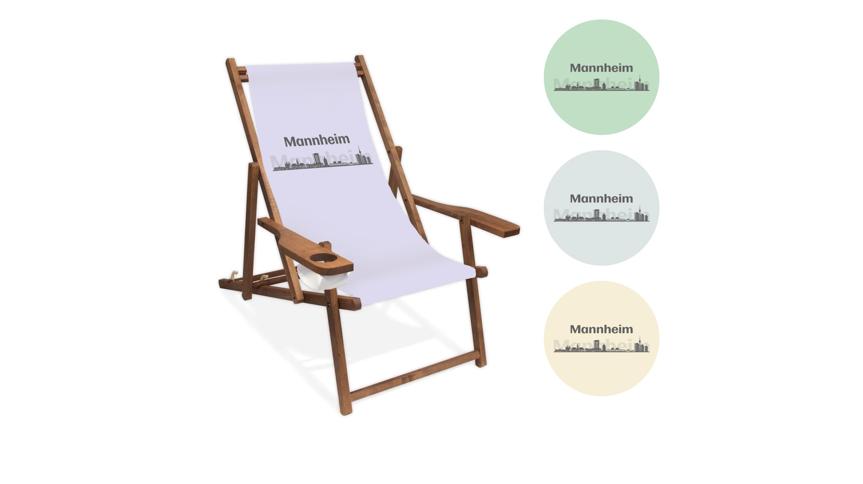 Liegestuhl Skyline Mannheim mit grauer Schrift